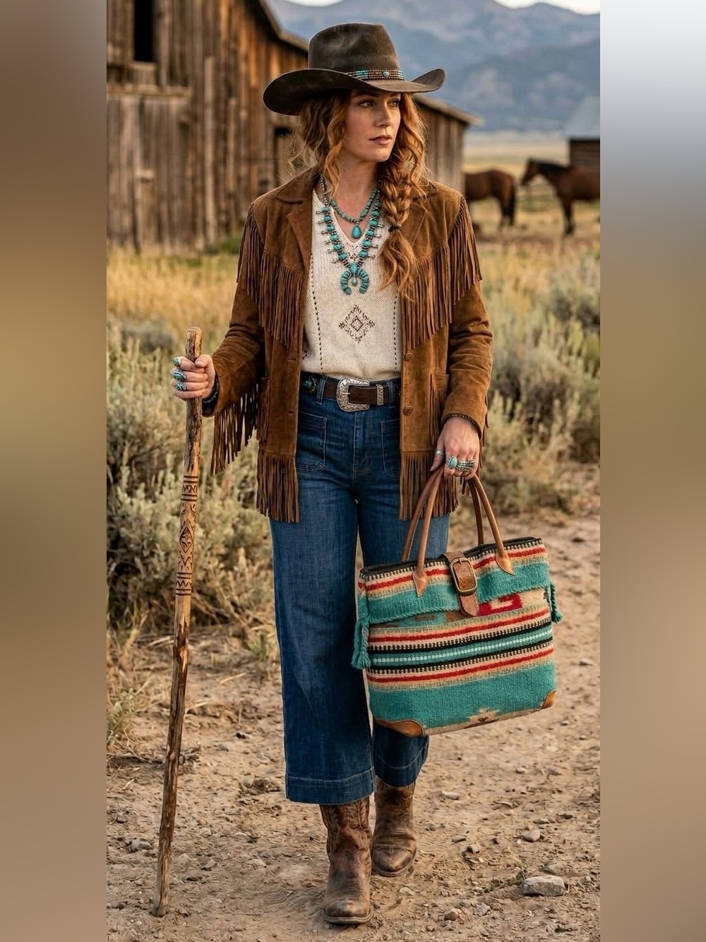 McFadin Sisters Woven Wool Southwestern Design Tote Bag